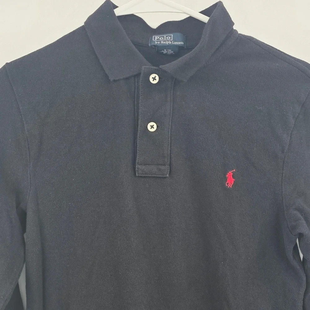 POLO RALPH LAUREN LONG SLEEVE POLO YOUTH MEDIUM 10 TO 12 BLACK RED PONY KIDS EUC